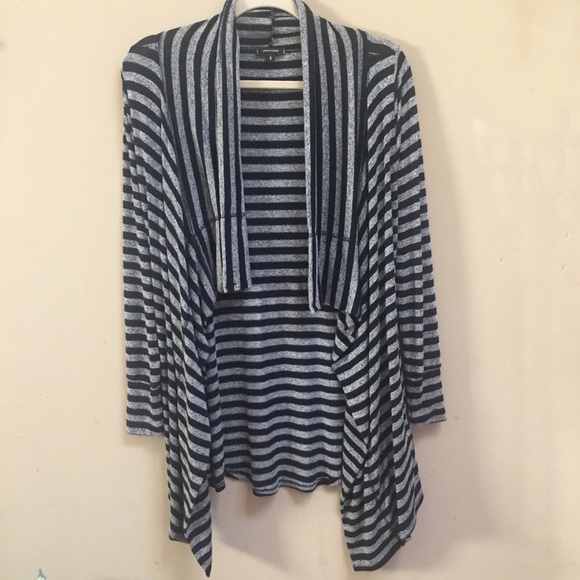 Stella & Dot Always Navy Blue Striped Gray Knit Long Cardigan Pockets Sz S - Picture 6 of 12